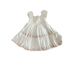 Rachel Zoe Girls White Smocked Tiered Floral Embroidered Dress Size 3T Boho